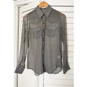 Equipment 100% Silk Houndstooth Chiffon Blouse - XS